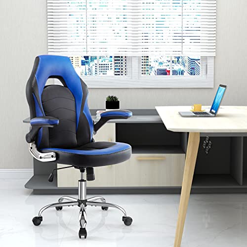 Gaming Office Chairs - Ergonomic Computer Gamer Chairs, Adjustable Height & Swivel, Padded Armrest & Lumbar Support Mid Back Leather Office Desk Chair