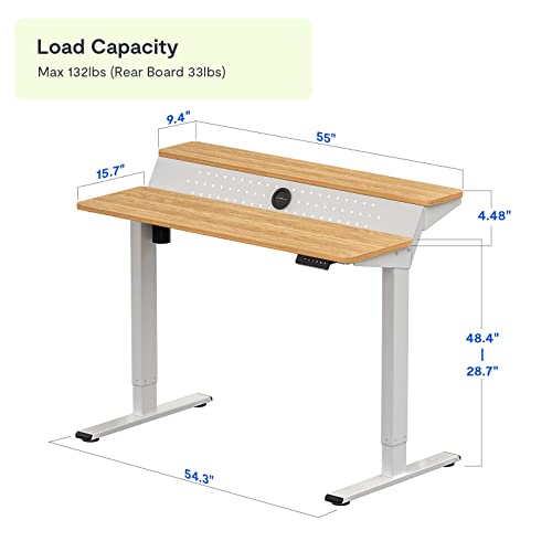 FLEXISPOT E1FR Height Adjustable Standing Desk 55 Inches 2 Tier Electric Sit Stand Up Home Office Desk with Memory Controller Pegboard Ergonomic Workstation (White Frame + 55" Maple Top)