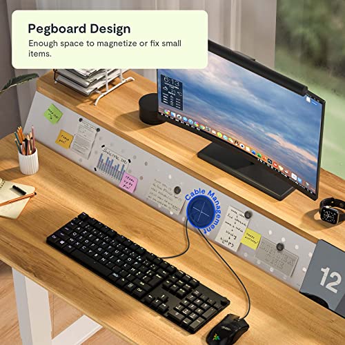FLEXISPOT E1FR Height Adjustable Standing Desk 55 Inches 2 Tier Electric Sit Stand Up Home Office Desk with Memory Controller Pegboard Ergonomic Workstation (White Frame + 55" Maple Top)