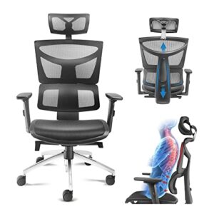 blerline ergonomic office chair, tall comfortable home office computer desk chair with wheels, with 4d armrests headrest high back lumbar support reclining mesh office chair, for gaming, work (black)