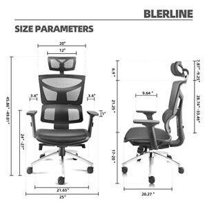 blerline Ergonomic Office Chair, Tall Comfortable Home Office Computer Desk Chair with Wheels, with 4d Armrests Headrest High Back Lumbar Support Reclining Mesh Office Chair, for Gaming, Work (Black)