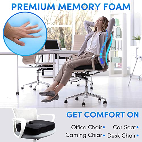 Stuffed Seat Cushion for Office Chair, Large Memory Foam Seat Cushion for Long Sitting, Butt Pillow for Lower Back, Coccyx, Tailbone Pain Relief