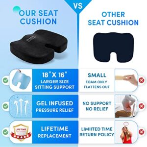 Stuffed Seat Cushion for Office Chair, Large Memory Foam Seat Cushion for Long Sitting, Butt Pillow for Lower Back, Coccyx, Tailbone Pain Relief