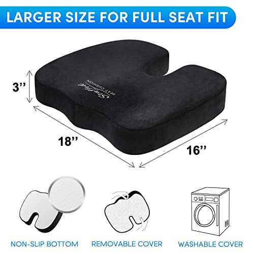 Stuffed Seat Cushion for Office Chair, Large Memory Foam Seat Cushion for Long Sitting, Butt Pillow for Lower Back, Coccyx, Tailbone Pain Relief