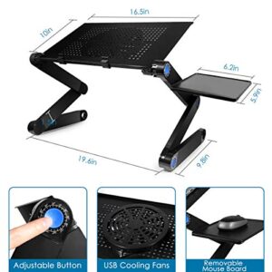 2020 New Adjustable Laptop Stand, Foldable Aluminum Laptop Desk with Large Cooling Fan & Mouse Pad for Bed, Sofa & Couch Lap Tray