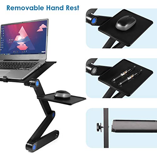 2020 New Adjustable Laptop Stand, Foldable Aluminum Laptop Desk with Large Cooling Fan & Mouse Pad for Bed, Sofa & Couch Lap Tray