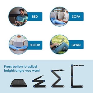 2020 New Adjustable Laptop Stand, Foldable Aluminum Laptop Desk with Large Cooling Fan & Mouse Pad for Bed, Sofa & Couch Lap Tray