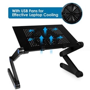 2020 New Adjustable Laptop Stand, Foldable Aluminum Laptop Desk with Large Cooling Fan & Mouse Pad for Bed, Sofa & Couch Lap Tray