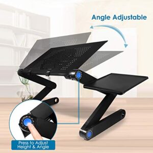 2020 New Adjustable Laptop Stand, Foldable Aluminum Laptop Desk with Large Cooling Fan & Mouse Pad for Bed, Sofa & Couch Lap Tray