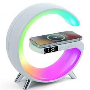 etamibel 4 in 1 wireless charger night light lamp| bluetooth speaker alarm clock| 15w fast charging| home office study bedside wireless charging lamp for iphone samsung huawei xiaomi qi-enabled phones