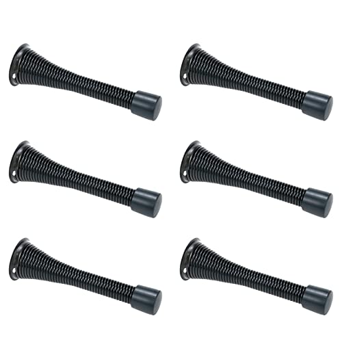 Dahszhi 6 Pcs Flexible Spring Door Stops Door Stopper with Black Rubber Bumper Tips,Black