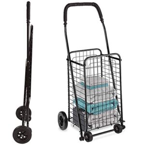 dmi utility cart with wheels, grocery and shopping cart, laundry cart, stair climber cart, lightweight, holds up to 90 pounds, compact and foldable, black
