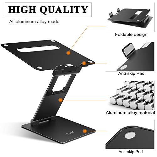 B-Land Laptop Stand, Adjustable Laptop Stand Holder Ergonomic Laptop Riser Aluminum Computer Stand Compatible with MacBook, Air, Pro, Dell XPS, Samsung, Lenovo, Alienware All Laptops 10-17" (Black)