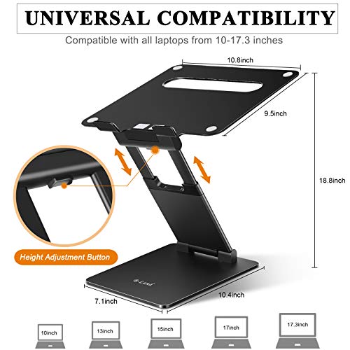 B-Land Laptop Stand, Adjustable Laptop Stand Holder Ergonomic Laptop Riser Aluminum Computer Stand Compatible with MacBook, Air, Pro, Dell XPS, Samsung, Lenovo, Alienware All Laptops 10-17" (Black)