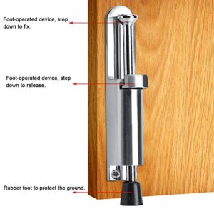 Spring Loaded Telescopic Door Stopper,Easy Step Door Stop,Adjustable Height Heavy Duty Kick Down Door Stop, Silver