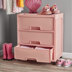 starplast rolling 3 drawer diamond storage cart, pearl blush – mobile storage solution for office & home