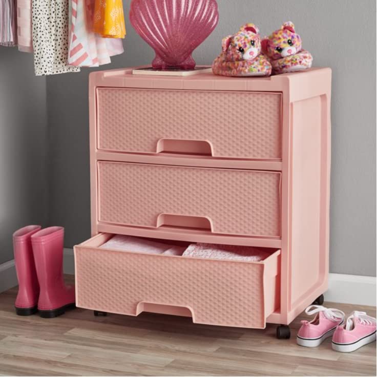 Starplast Rolling 3 Drawer Diamond Storage Cart, Pearl Blush - Mobile Storage Solution for Office & Home