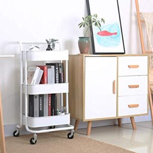3-Tier Metal Mesh Rolling Cart Storage Organizer with Utility Handle and Wheels, White