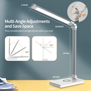 LSOSH Multifunctional Led Desk Lamp with 10w Fast Wireless Charger, USB Charging Port for Home Office-Adapter Included, 5 Lighting Modes 10 Brightness Levels, Eye-Caring 45min Auto Timer Touch Control