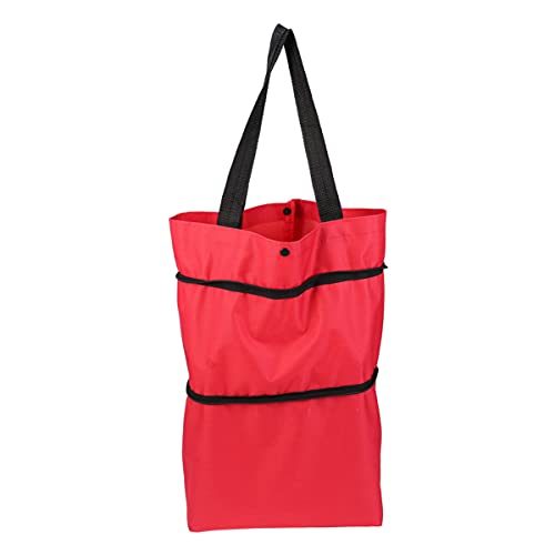 Collapsible Trolley Bags Collapsible Trolley Bags with Wheel Folding Shopping Cart Tote Grocery Pouch for Vegetables Fruit Goodies Organizer Red Trolley Folding Shopping Bag