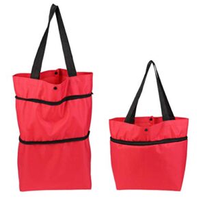 Collapsible Trolley Bags Collapsible Trolley Bags with Wheel Folding Shopping Cart Tote Grocery Pouch for Vegetables Fruit Goodies Organizer Red Trolley Folding Shopping Bag