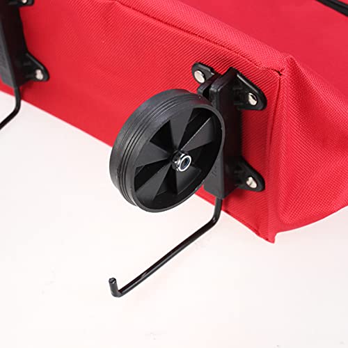 Collapsible Trolley Bags Collapsible Trolley Bags with Wheel Folding Shopping Cart Tote Grocery Pouch for Vegetables Fruit Goodies Organizer Red Trolley Folding Shopping Bag