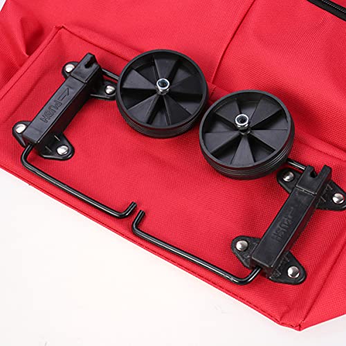 Collapsible Trolley Bags Collapsible Trolley Bags with Wheel Folding Shopping Cart Tote Grocery Pouch for Vegetables Fruit Goodies Organizer Red Trolley Folding Shopping Bag