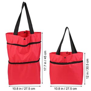 Collapsible Trolley Bags Collapsible Trolley Bags with Wheel Folding Shopping Cart Tote Grocery Pouch for Vegetables Fruit Goodies Organizer Red Trolley Folding Shopping Bag