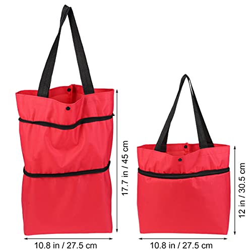 Collapsible Trolley Bags Collapsible Trolley Bags with Wheel Folding Shopping Cart Tote Grocery Pouch for Vegetables Fruit Goodies Organizer Red Trolley Folding Shopping Bag