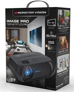 monster image pro extra-bright lcd projector, 2000 lumens, projects up to 16ft, max resolution: 1080 hd, universal image/audio/video support, av/usb/hdmi/sd input