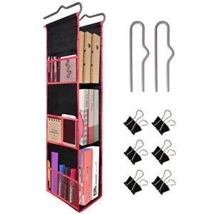 sutinban 3 shelf hanging locker organizer for school, gym, work,sturdy & durable, adjustable school locker shelf 38″ *5.5″ * 9″, black with red trim