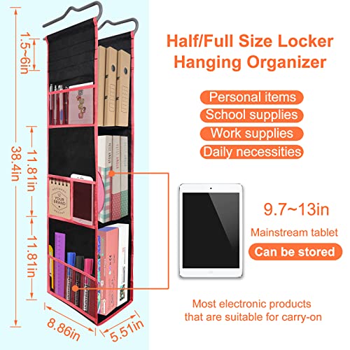 Sutinban 3 Shelf Hanging Locker Organizer for School, Gym, Work,Sturdy & Durable, Adjustable School Locker Shelf 38" *5.5" * 9", Black with Red Trim