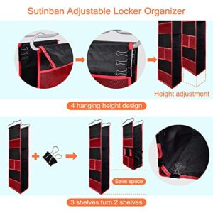 Sutinban 3 Shelf Hanging Locker Organizer for School, Gym, Work,Sturdy & Durable, Adjustable School Locker Shelf 38" *5.5" * 9", Black with Red Trim