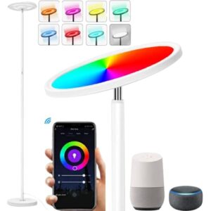 smart floor lamp, 25w super bright color changing dimmable floor lamp work with alexa google home, white floor lamp,tall smart floor lamp, led floor lamp color changing,for living room bedroom office