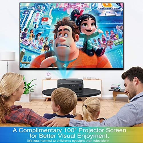 VILINICE Projector with 100" Projector Screen, Native 1080P 9000Lux Projector Full HD 100,000h Lamp Life Movie Projector Compatible with TV Stick, Roku, Smart Phone, HDMI, USB, VGA, AUX(Grey)