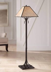 franklin iron works duarte mission rustic farmhouse style standing floor lamp 61.75″ tall oil rubbed bronze metal tapering square light mica shade decor for living room reading house bedroom home