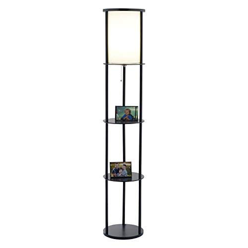 Adesso 3117-01 Stewart 62.5" Round Floor Lamp – Lighting Fixture with Storage Shelves, Smart Switch Compatibility Lamp. Home Decor Accessories,Black Base Finish