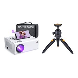 akiyo native 1080p hd wifi projector o7with an arbitrary rotation portable tripod, carrying case included