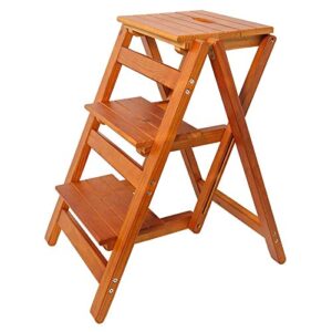 3 Step Stool Home Wooden Folding Ladder Chair Thickened Library Stair Chair Portable Light Garden Tool Ladder Maximum Load 150KG