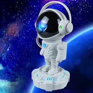 lopeceal space astronaut projection moon nebula galaxy projector night light remote control timing rotation magnetic head brightness adjustable for bedroom home decor white