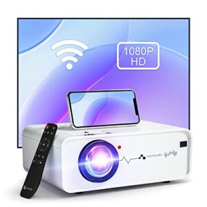 mini wifi projector, asakuki 8000 lumens home movie projector, full hd 1080p & 200″ display, portable video outdoor projector for iphone compatible with ios/android/tv stick/hdmi/usb/vga