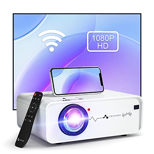 Mini WiFi Projector, ASAKUKI 8000 Lumens Home Movie Projector, Full HD 1080P & 200" Display, Portable Video Outdoor Projector for iPhone Compatible with iOS/Android/TV Stick/HDMI/USB/VGA