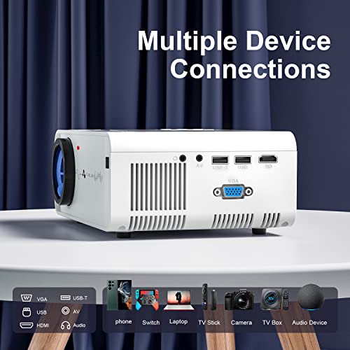 Mini WiFi Projector, ASAKUKI 8000 Lumens Home Movie Projector, Full HD 1080P & 200" Display, Portable Video Outdoor Projector for iPhone Compatible with iOS/Android/TV Stick/HDMI/USB/VGA