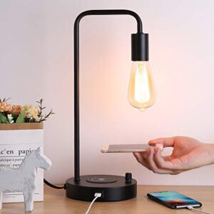 js nova juns wireless charging desk lamp – table lamp with usb port and wireless charging pad, bedside lamp for office bedroom living room college dorm