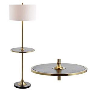 jonathan y jyl3056a luce 59″ metal/wood led floor lamp with table contemporary,transitional for bedrooms, living room, office, reading, black/brass