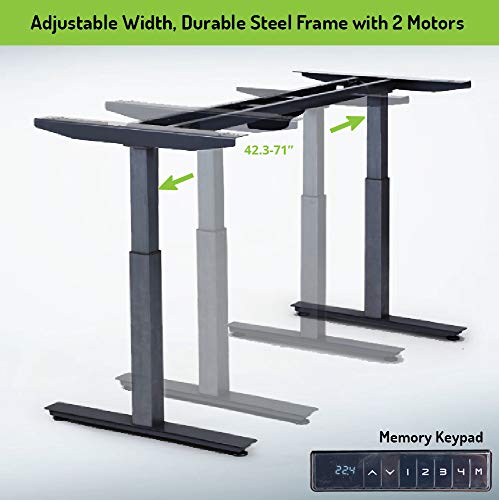 Rise UP Dual Motor Electric Adjustable Height Width Standing Desk Frame with Memory Premium Quality sit Stand up Ergonomic Home Commercial Office Desk Base Legs Base Table no Desktop Computer Black