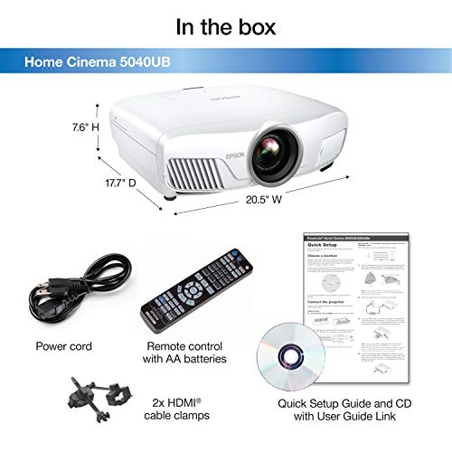 Epson Home Cinema 5040UB 3LCD Home Theater Projector with 4K Enhancement, HDR10, 100% Balanced Color and White Brightness, Ultra Wide DCI-P3 Color Gamut and UltraBlack Contrast