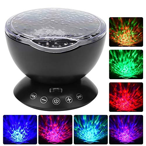 LZKW 7 LED Colorful Music Player, Automatic Projection Portable Music Player Projector Free Timing Function 7LED Ocean Color Projection for Home for Bedroom