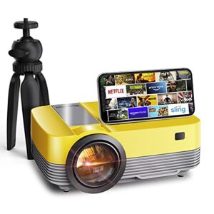 projector 1080p support, movie projector for outdoor, hi-fi speaker and tripod included，mini portable home theater projector for tv stick/hd/usb/av/ps4/laptop/pc