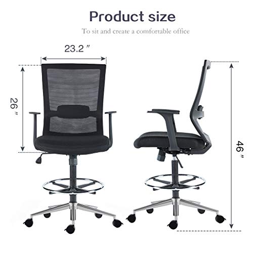 Sunon Office Tall Drafting Chair, Black & Brake Wheels